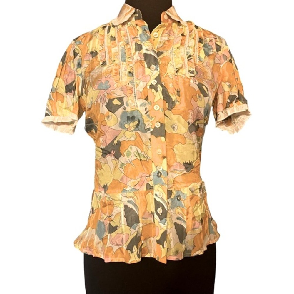 Robert Graham Floral Button-Down Shirt in Orange, Yellow, Blue
